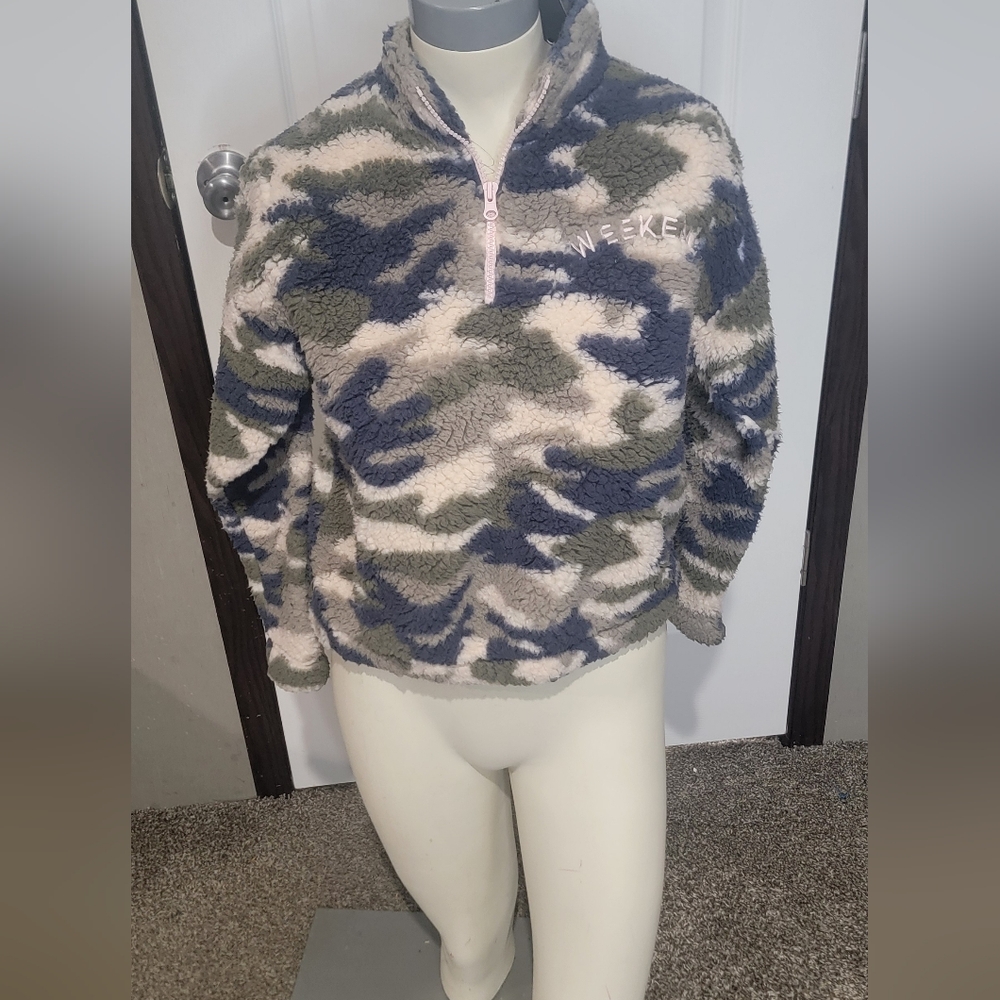 Blue and Gray Zip Up Sweater with Cozy Fleece Texture